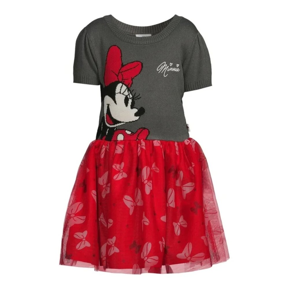 Disney Minnie Mouse Girls Sweater Tulle Skirt Dress (M)